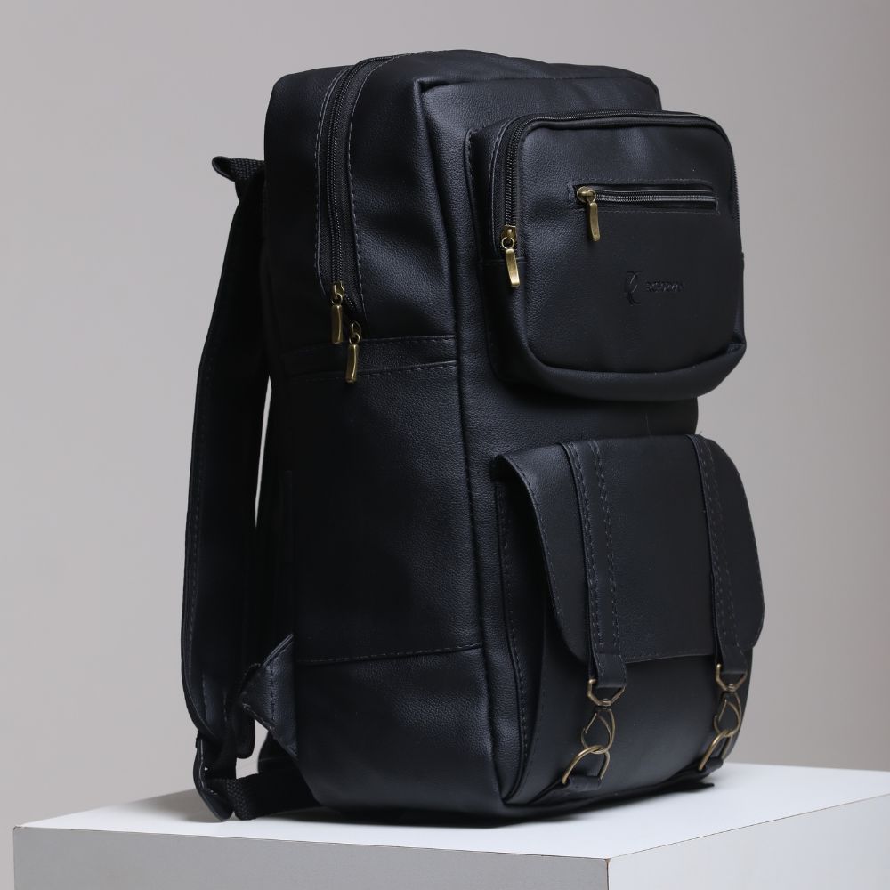 Mochila Chile Masculina em Couro Sintético Preto com Zíper Dourado - Elegante e Resistente