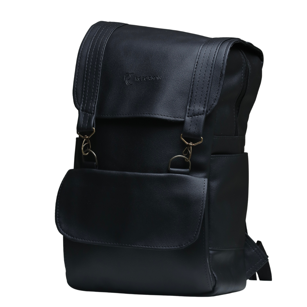 Mochila Masculina em Couro Sintético Preto e Marrom - Elegante e Funcional