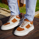 Sneaker Casual Masculino RC - Bege e Off White – Estilo Moderno, Conforto e Solado Branco