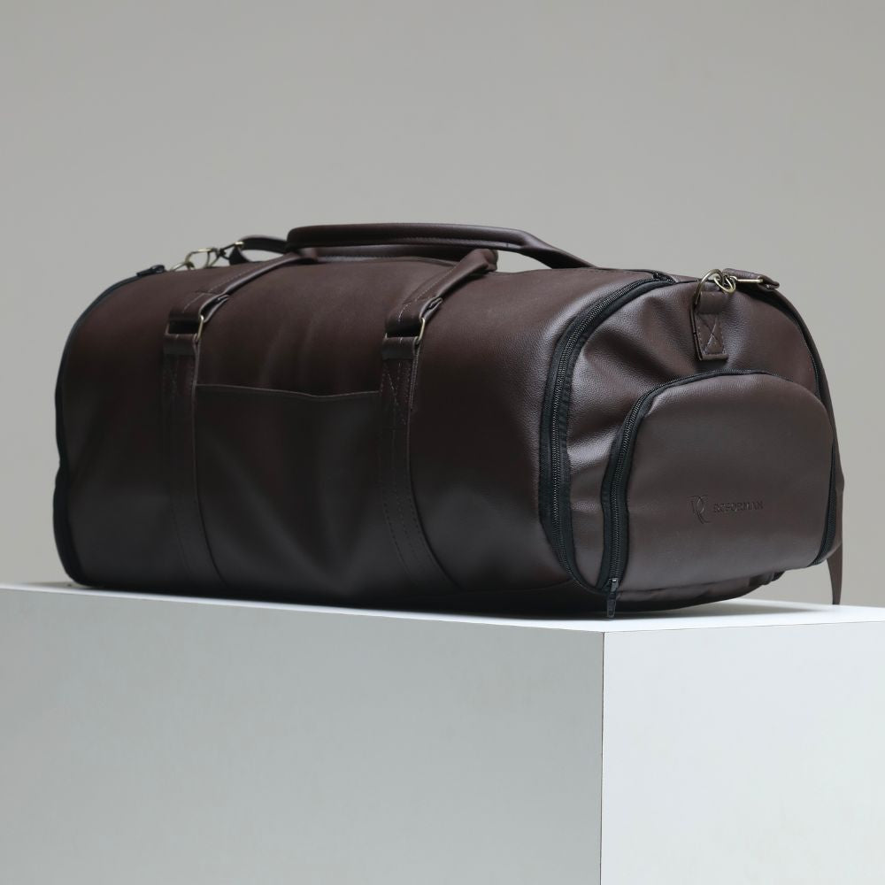 Mala de Viagem em Couro Sintético Marrom com Zíperes Metálicos - Resistente e Estilosa