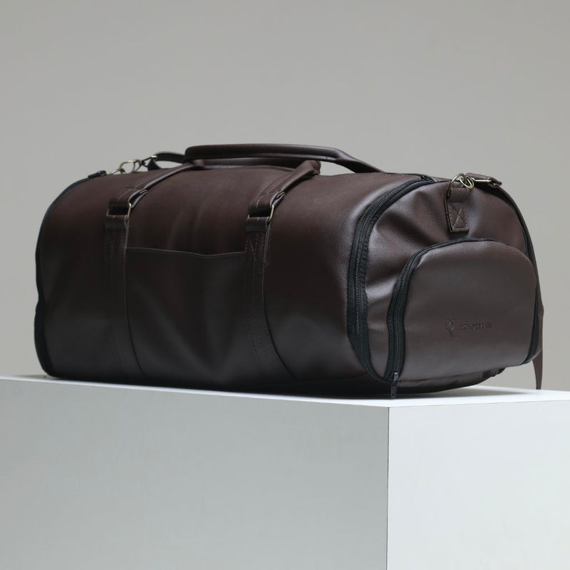 Mala de Viagem em Couro Sintético Marrom com Zíperes Metálicos - Resistente e Estilosa