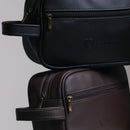 Necessaire Masculina em Couro Sintético Preto, Marrom e Amarelo - Compacta e Elegante