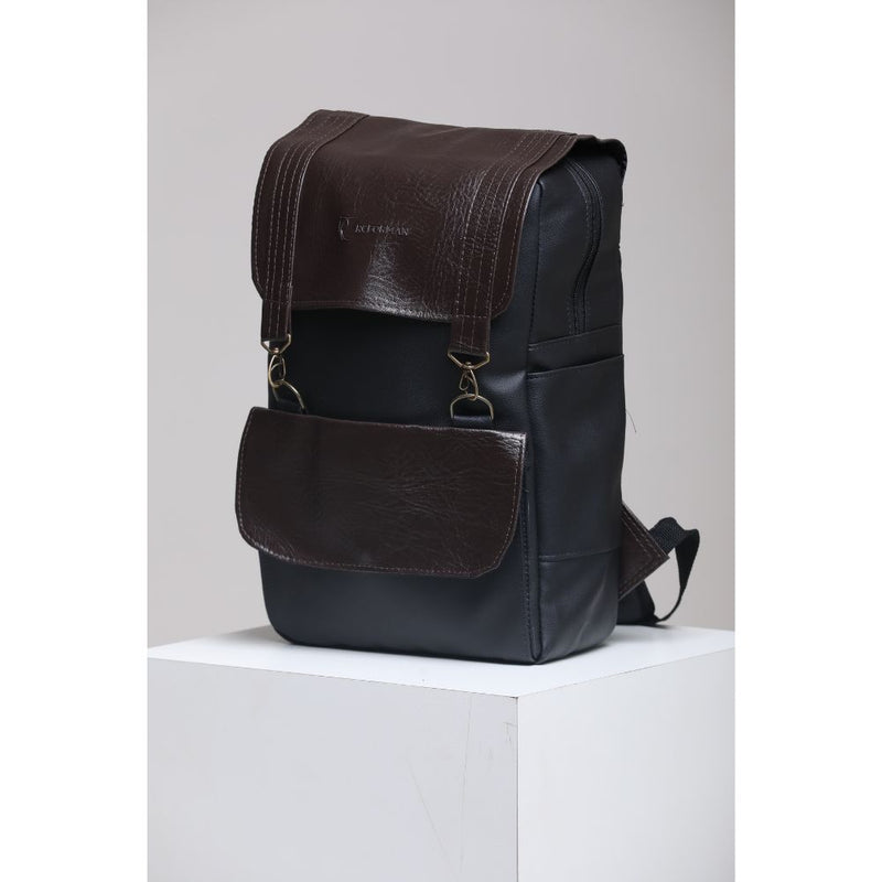 Mochila Masculina em Couro Sintético Preto e Marrom - Elegante e Funcional