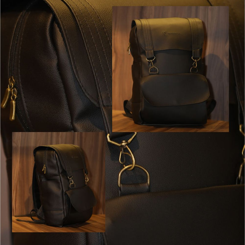 Mochila de Couro Sintético Masculina e Feminina – Estilo Casual e Executivo