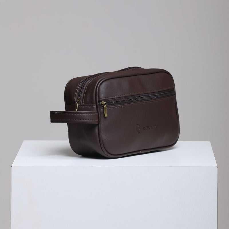 Nécessaire Masculina em Couro Sintético Preto, Marrom e Amarelo - Compacta e Elegante