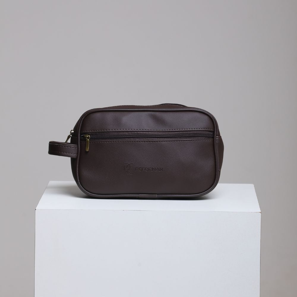 Necessaire Masculina em Couro Sintético Preto, Marrom e Amarelo - Compacta e Elegante