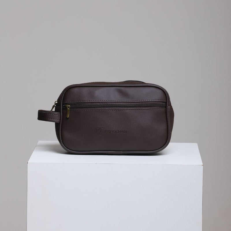 Nécessaire Masculina em Couro Sintético Preto, Marrom e Amarelo - Compacta e Elegante