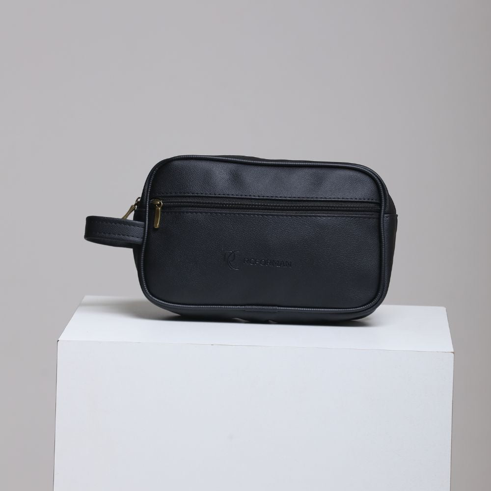 Necessaire Masculina em Couro Sintético Preto, Marrom e Amarelo - Compacta e Elegante