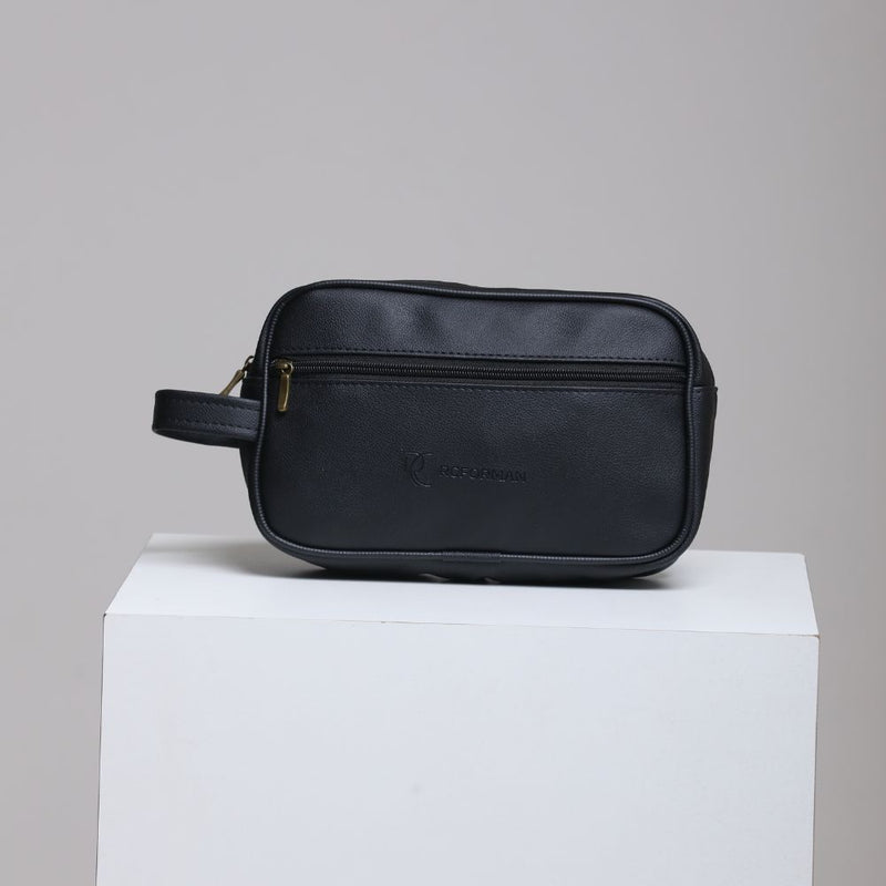 Nécessaire Masculina em Couro Sintético Preto, Marrom e Amarelo - Compacta e Elegante