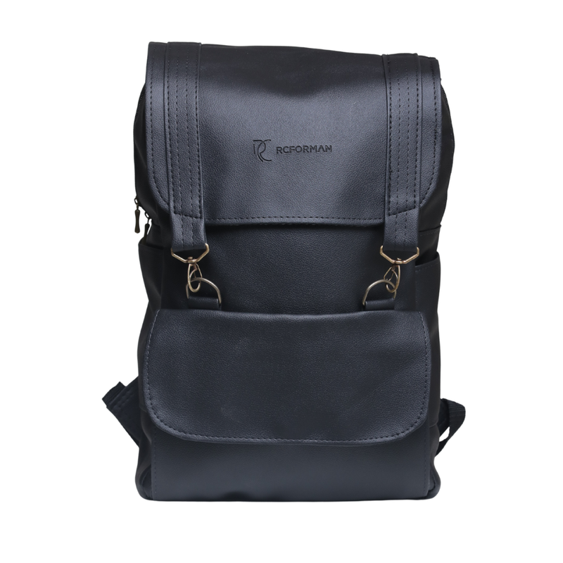 Mochila Masculina em Couro Sintético Preto e Marrom - Elegante e Funcional