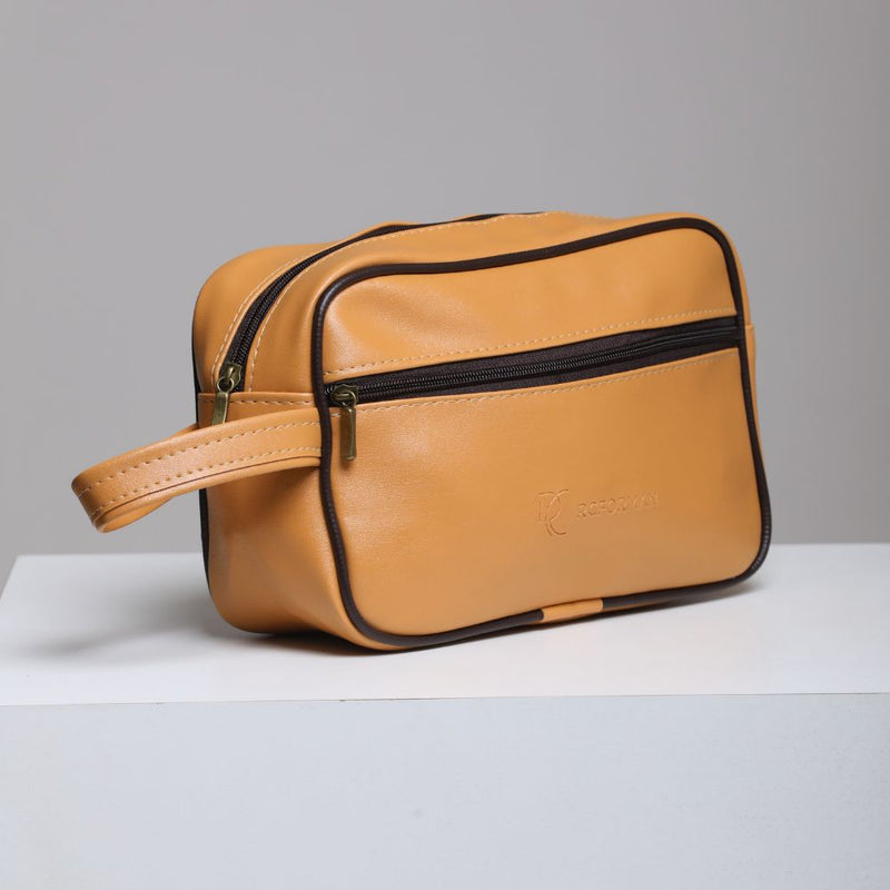 Nécessaire Masculina em Couro Sintético Preto, Marrom e Amarelo - Compacta e Elegante